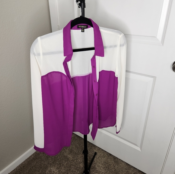 Sheer Magenta and Cream Blouse Size S - Picture 1 of 3